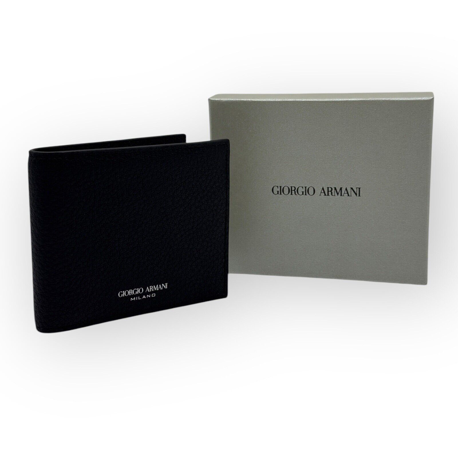 Logo Printed Black Leather Bi-Fold Mens Wallet